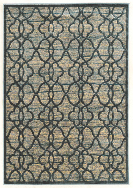 0.5" x 60" x 90" Polyester and Latex Black and Blue Polyester Rug