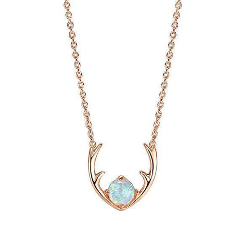 Rose Gold Opal Moose Antlers Style Pendant 18" Necklace