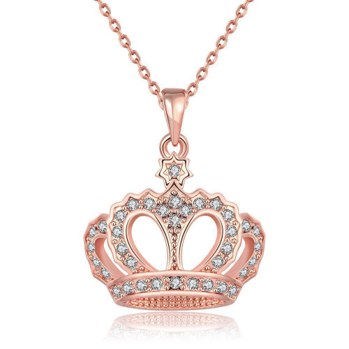 Rose Gold Crown Style Pendant 18" Necklace