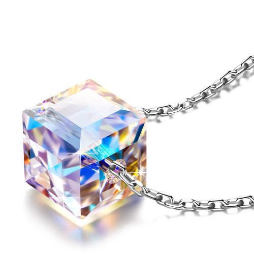 Sterling Silver Cubed Life Necklace with Swarovski Crystals