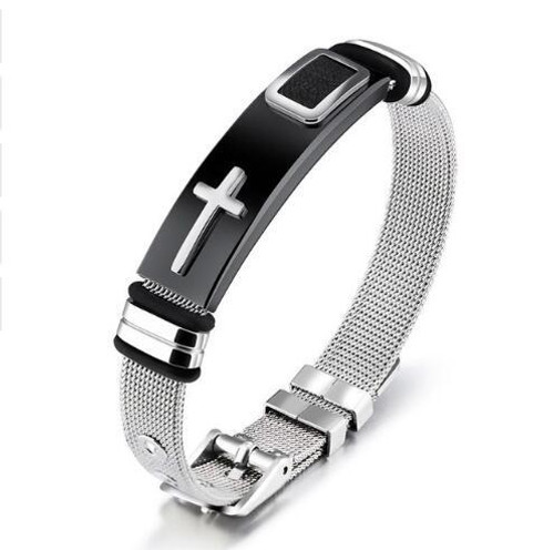 Stainless Steel Two-Tone Cross Bracelet