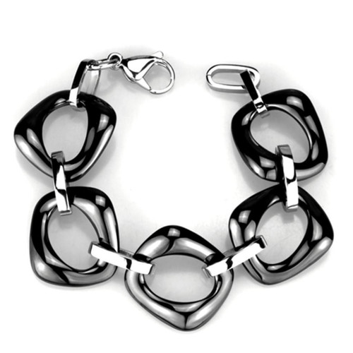 High polished Stainless Steel Bracelet with Ceramic in Jet 8"