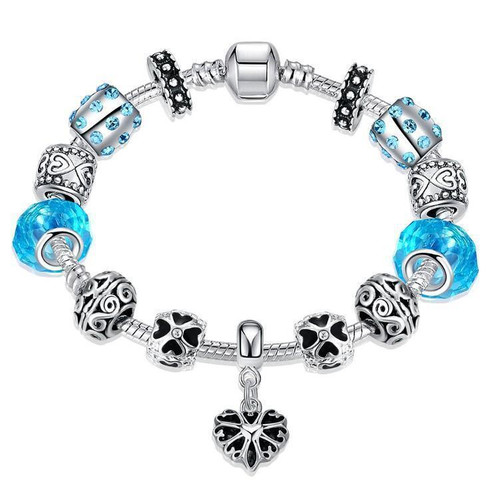Aquamarine Crystal Heart Pandora Inspired Bracelet