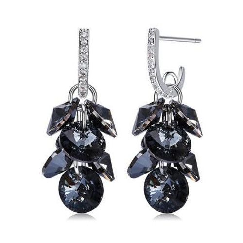 Black Swarovski Dangling Cluster Grapevine Earrings