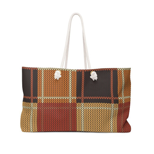 Brown Checker Style Weekender Tote Bag