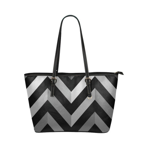 Black and Gray Herringbone Style Leather Tote Bag