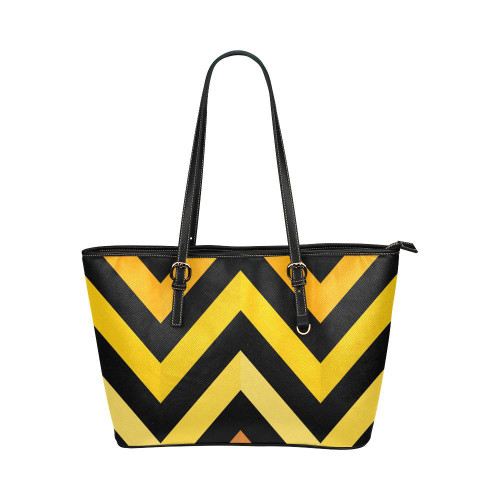 Black and Yellow Herringbone Style Leather Tote Bag