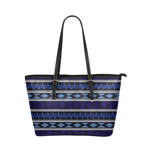 Shoulder Tote Bag, Blue Aztec Classic Style Leather Tote Bag