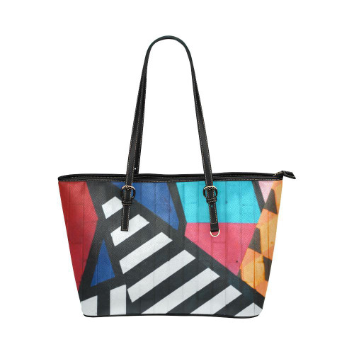 Tote Shoulder Bag with Colorful Artistic Brick Design