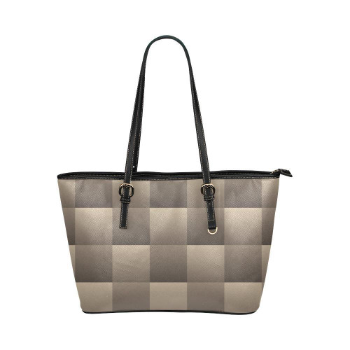 Shoulder Tote Bag, Tan and Brown Checker Style Leather Tote Bag