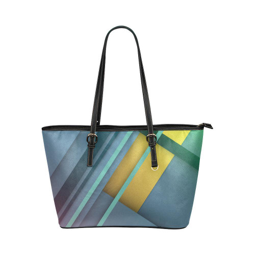 Shoulder Tote Bag, Blue Geometric Stripe Style Leather Tote Bag