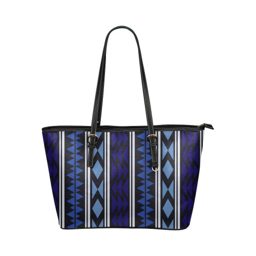 Shoulder Tote Bag, Blue Aztec Style Leather Tote Bag