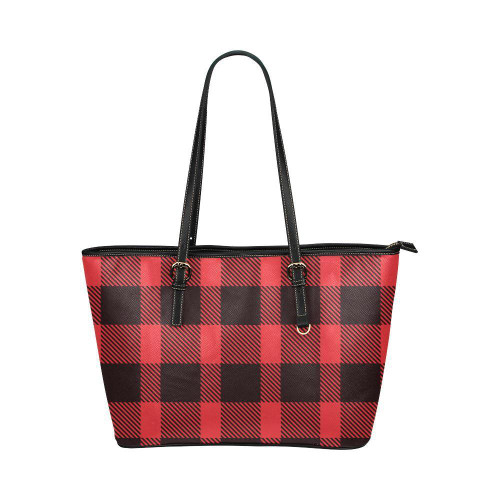 Tote Shoulder Bag with Black and Red Grid Print Design