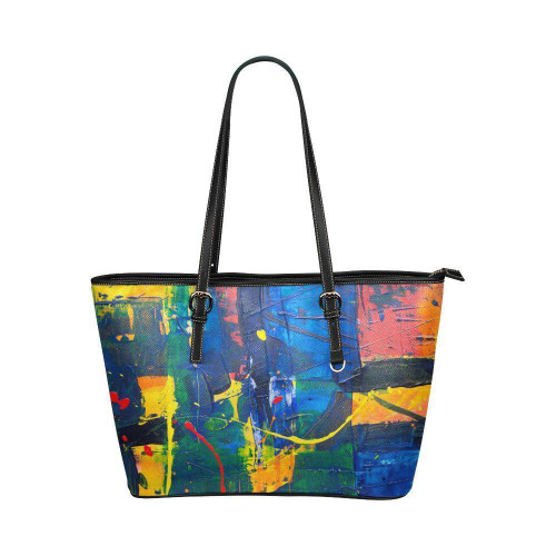 Shoulder Tote Bag, Red and Blue Splattered Paint Style Leather Tote Bag