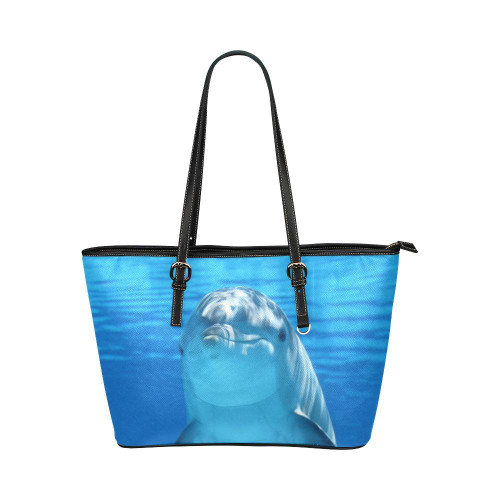 Shoulder Tote Bag, Aqua Blue Dolphin Style Leather Tote Bag