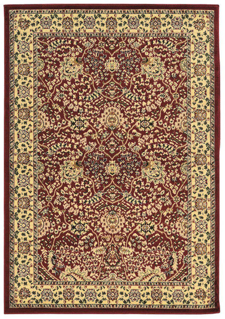 0.25" x 60" x 87" Polypropylene and latex Beige and red Power Loom Polypropylene Rug