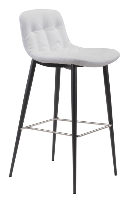 17.3" x 20.7" x 40.2" White, Leatherette, Stainless Steel, Bar Chair - Set of 2