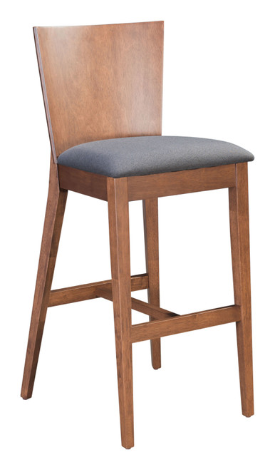 14" x 19.3" x 45.1" Walnut and Dark Gray Poly Linen MDF Rubber Wood Bar Chair