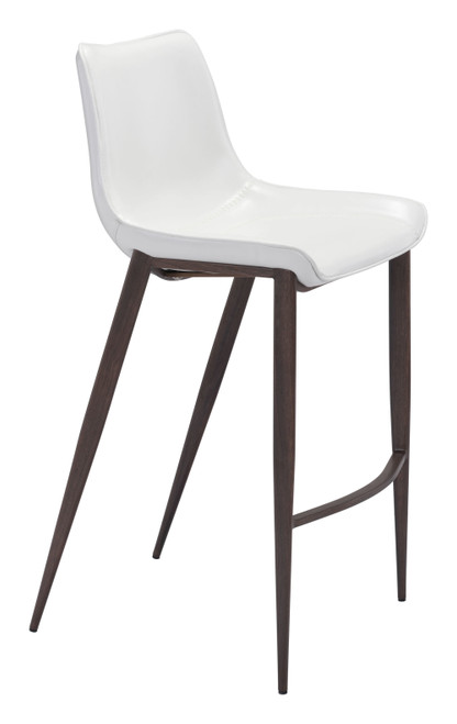 20.7" x 21.7" x 43.3" White & Walnut, Leatherette, Brushed Stainless Steel, Bar Chair - Set of 2