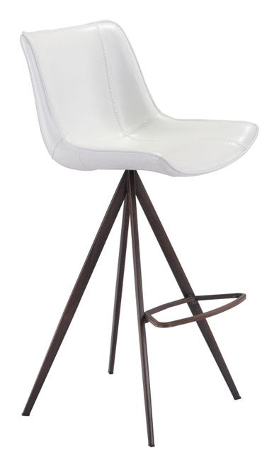 18.7" x 22.8" x 42.1" White & Walnut, Leatherette, Stainless Steel, Bar Chair - Set of 2