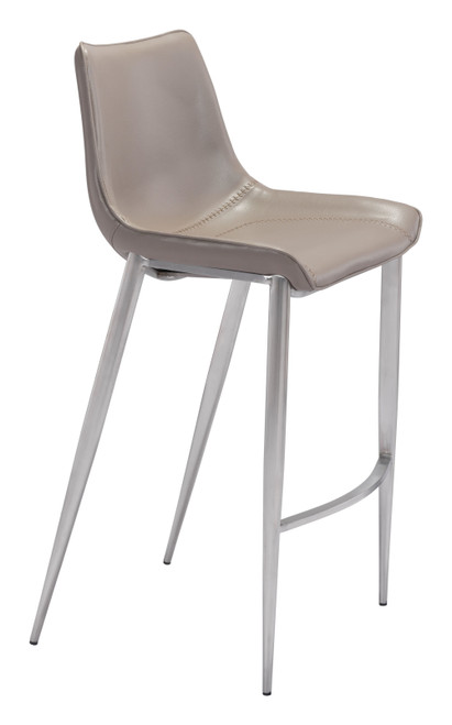 20.7" x 21.7" x 43.3" Gray, Leatherette, Brushed Stainless Steel, Bar Chair - Set of 2