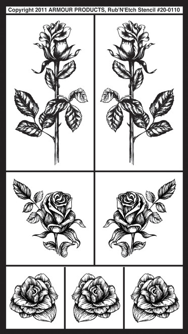 Armour rub rub N etch glass etchg stencils 5 X 8 detailed roses