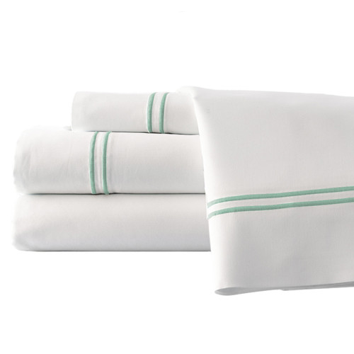 0.2" x 102" x 106" Cotton and Polyester White and Green 4 Piece King Double Marrow Sheet Set