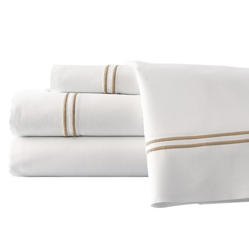 0.2" x 102" x 106" Cotton and Polyester White and Beige 4 Piece King Double Marrow Sheet Set