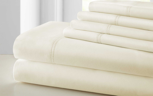 0.2" x 102" x 106" Cotton and Polyester Cream 6 Piece King Size Sheet Set