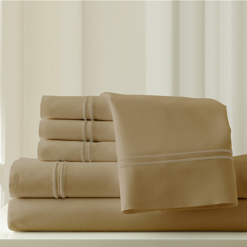 0.2" x 102" x 106" Cotton and Polyester Beige 6 Piece California King Sheet Set