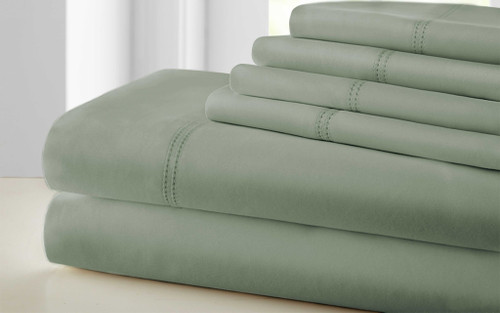0.2" x 102" x 106" Cotton and Polyester Green 6 Piece California King Size Sheet Set