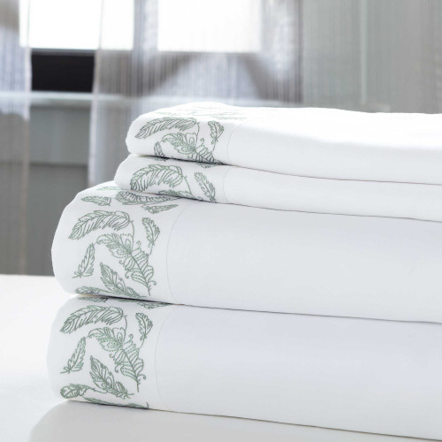0.2" x 102" x 106" Cotton and Polyester White and Silver 4 Piece California King Sheet Set