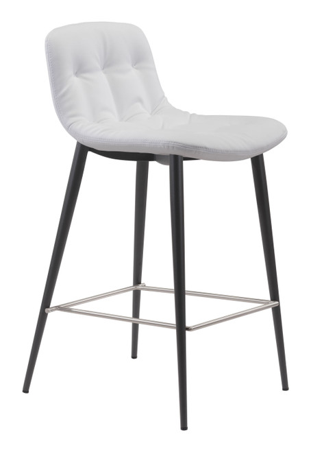17.3" x 20.7" x 36.2" White, Leatherette, Stainless Steel, Counter Chair - Set of 2