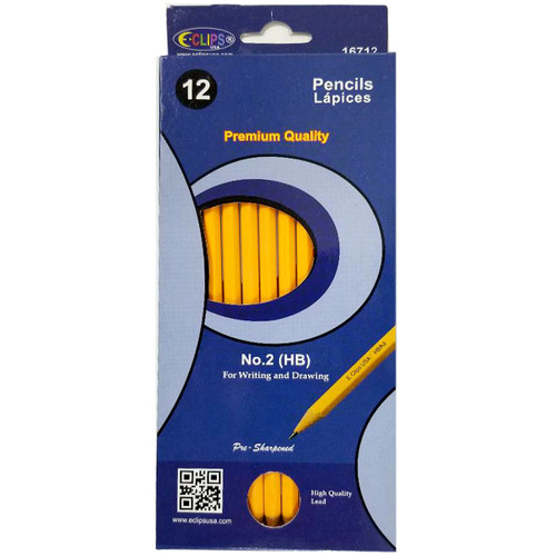 E-Clips #2 HB Pencils - 12 Count, Yellow, Pre-sharpened