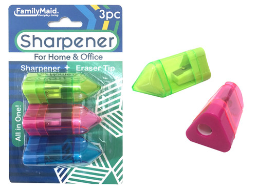 Pencil Sharpener with Eraser Tip (3 Piece)