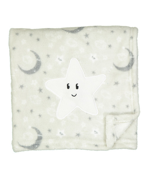 Bulk ct (24) Coral Fleece Plush Blanket - White/Grey, Star with Squeaker
