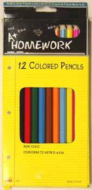 Bulk ct (48) A+ Homework Colored Pencils - 12 count, Assorted Colors, Pre-Sharpened