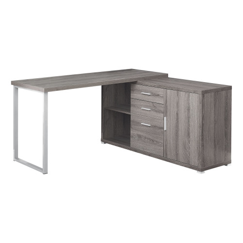 57" x 57" x 29.75" Dark Taupe Silver Particle Board Hollow Core Metal Computer Desk