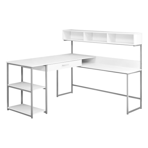 59" x 59" x 47.25" White Silver Metal Corner Computer Desk