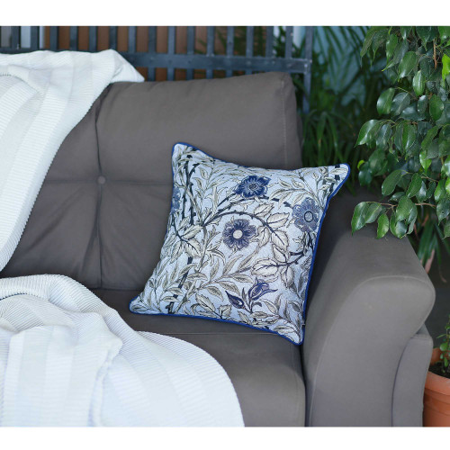 17"x 17" Blue Jacquard Leaf Decorative Throw Pillow Cover