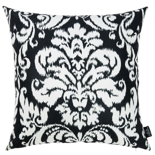 18"x18" Black and White Damask Decorative Throw Pillow Cover