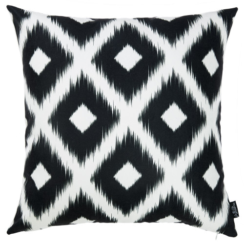 18"x 18" Black and White ikat Decorative Throw Pillow Cover Square