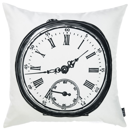 18"x18" Black and White Clock Decorative Throw Pillow Cover Printed