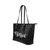 Shoulder Tote Bag, Blessed Graphic Style Black Leather Tote Bag