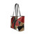Tote Shoulder Bag with Black and Red Geometric Patch Design