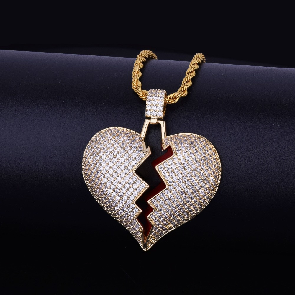 Hip Hop Lab Diamond Bling 14k Gold Silver Heart Breaker Iced Out Chain