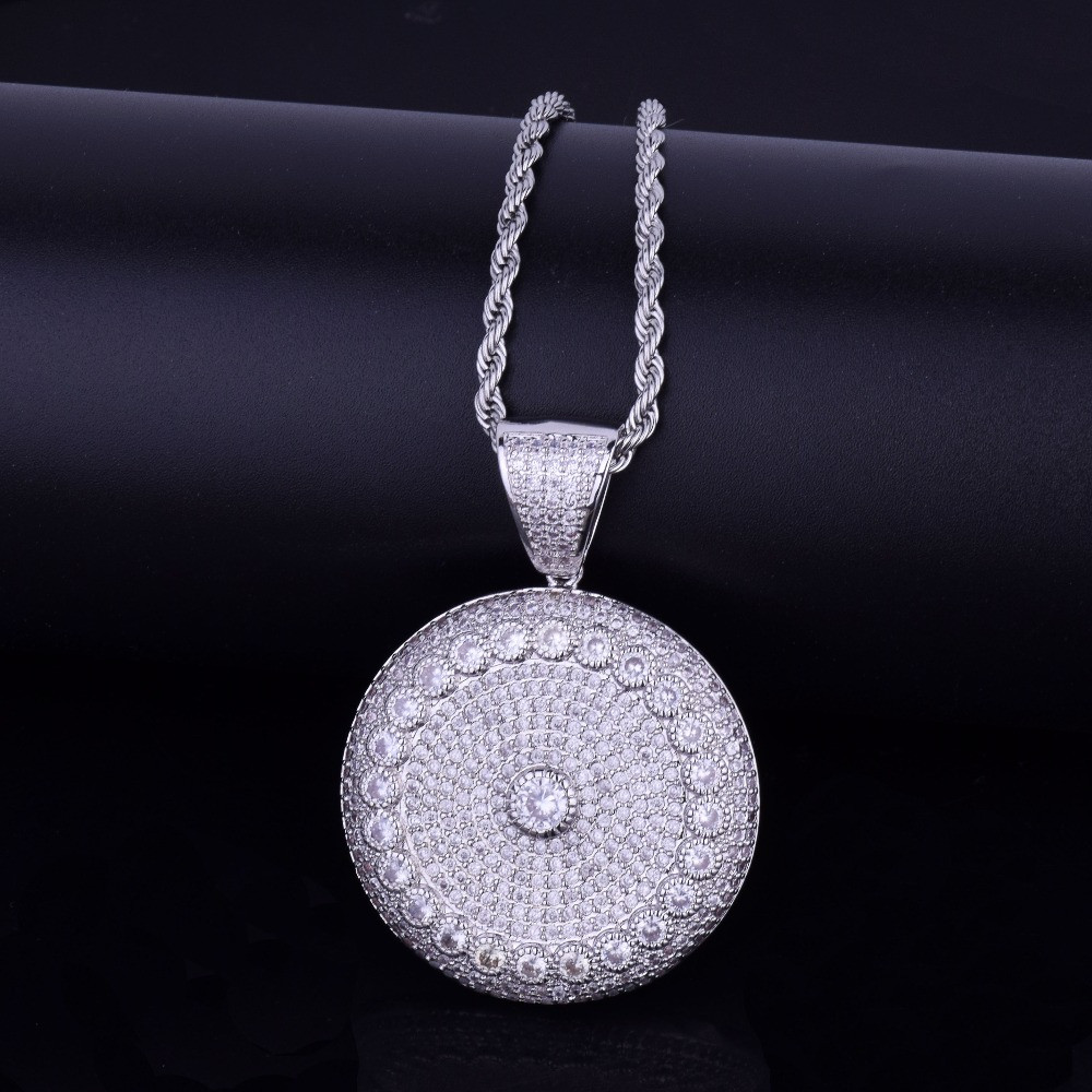 Iced Out Micro Pave Lab Diamond Round Solitaire Circle Medallion ...