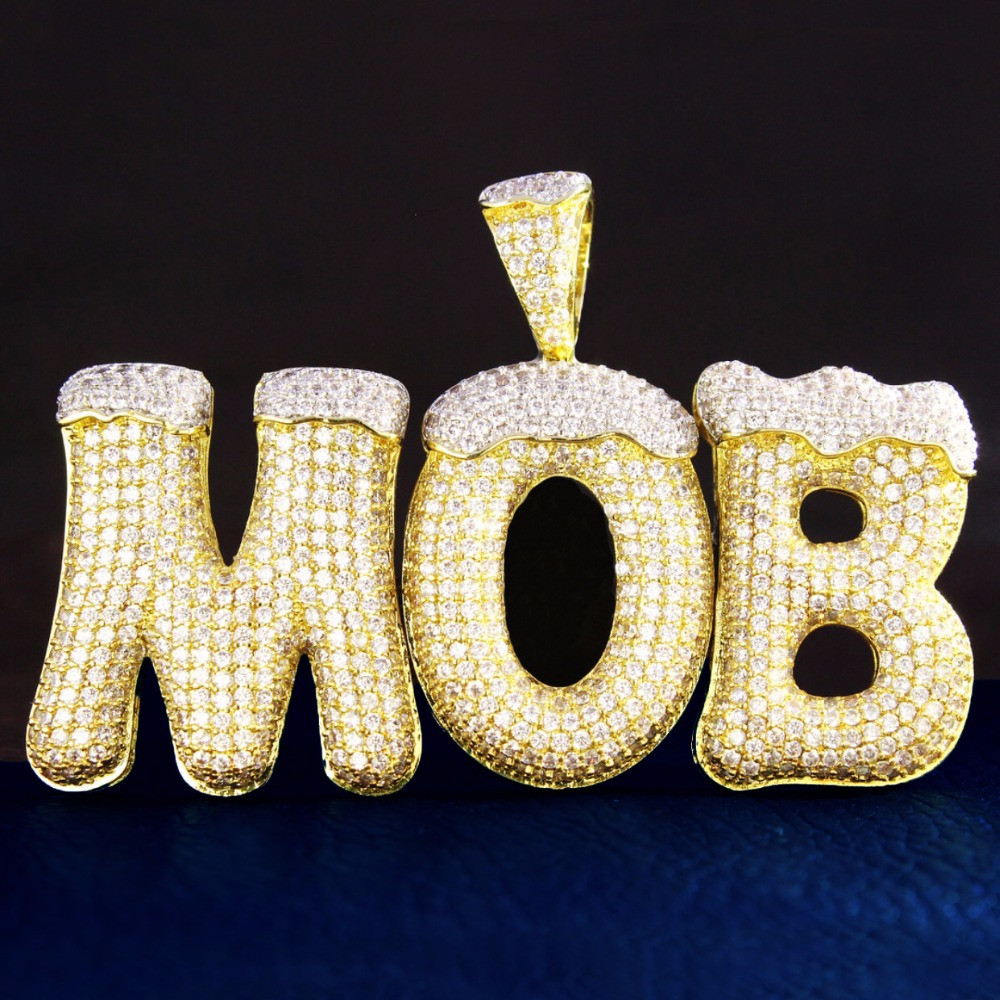 Custom Name Snow Cap Bubble Letters 3A Micro Pave Hip Hop Pendant Chain Necklace