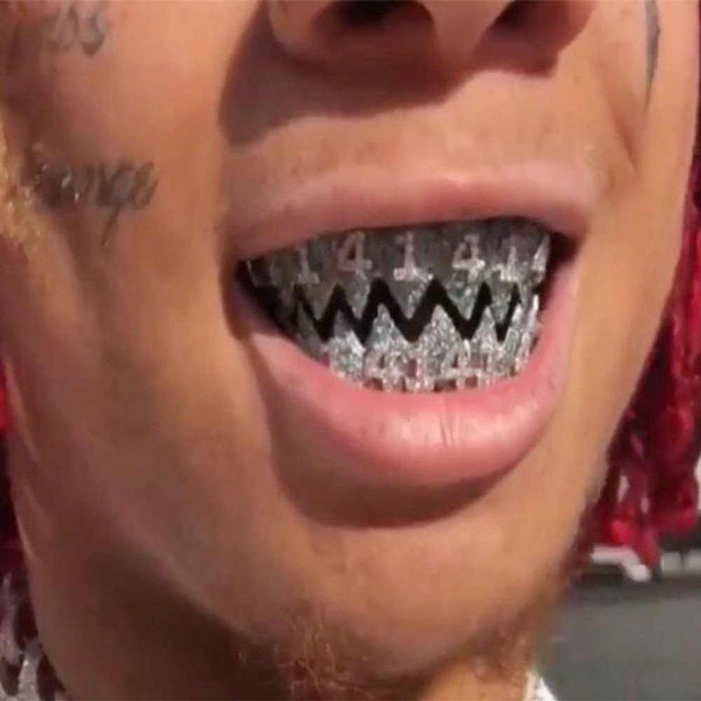 1414 Hip Hop Silver Fangs Teeth Grillz Top Bottom Mouth Grills Bling Jewelz