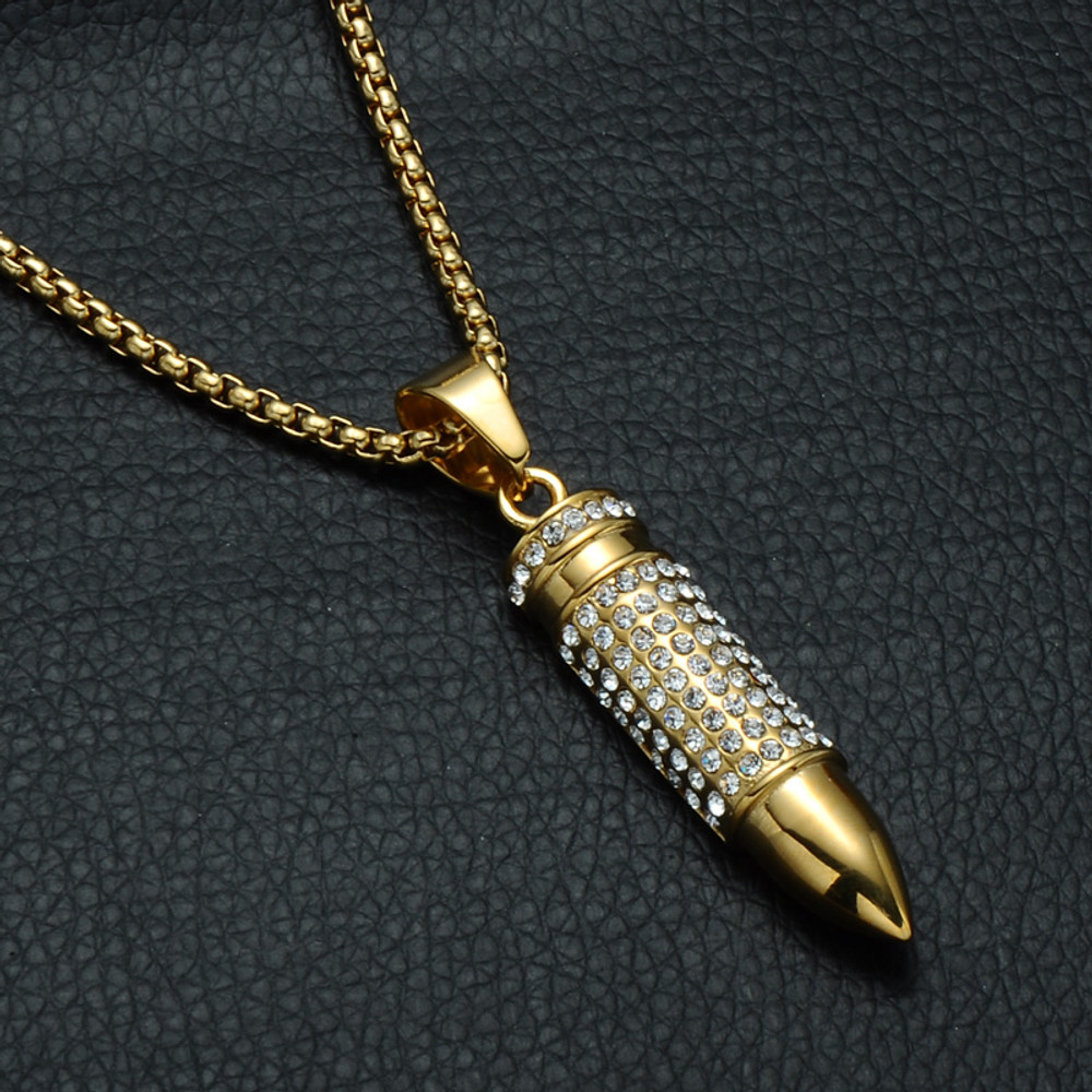 14k Gold Titanium Stainless Steel Iced Bling Bullet Head